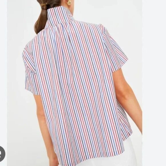 Tuckernuck Cute Cotton Striped Popover Short Sleeve Button Down Shirt Top SZ XS - Picture 3 of 12